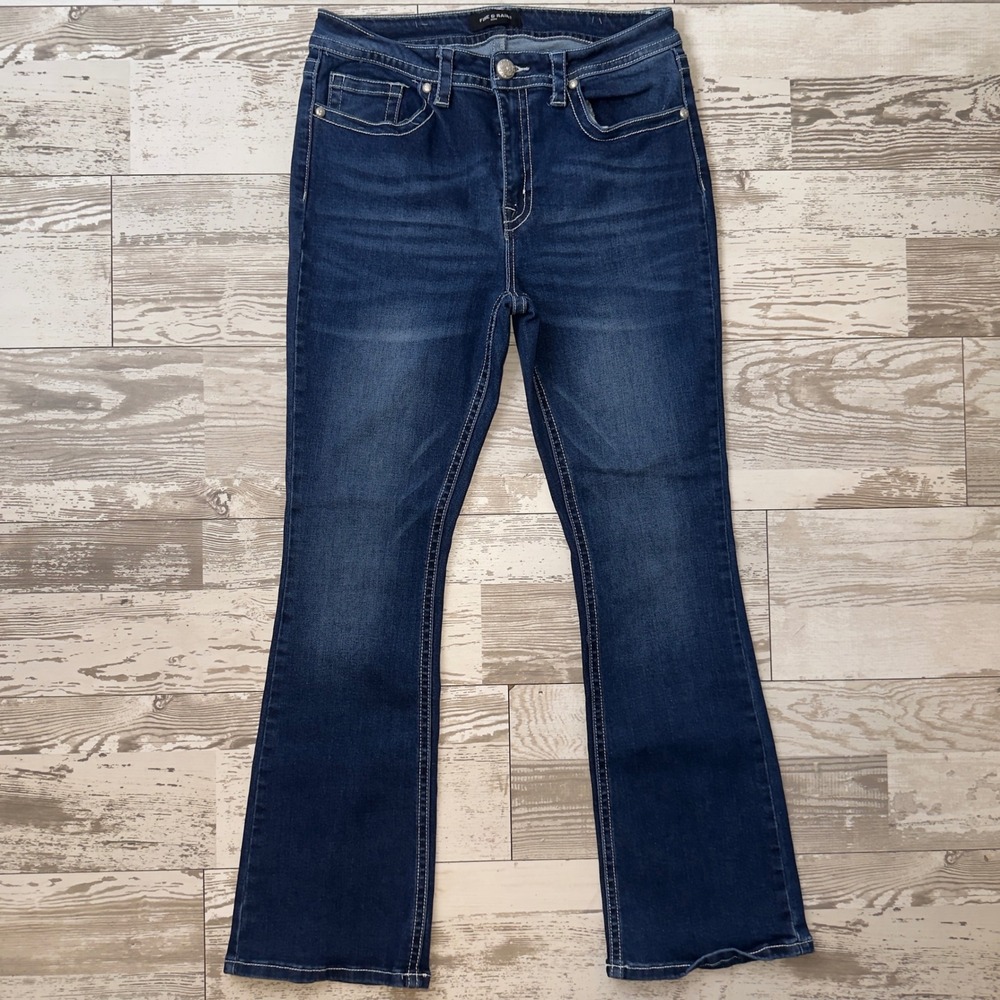 Fire & Rain Junior Jeans Size 15 Bootcut Dark Wash Embellished Flap Back Pockets